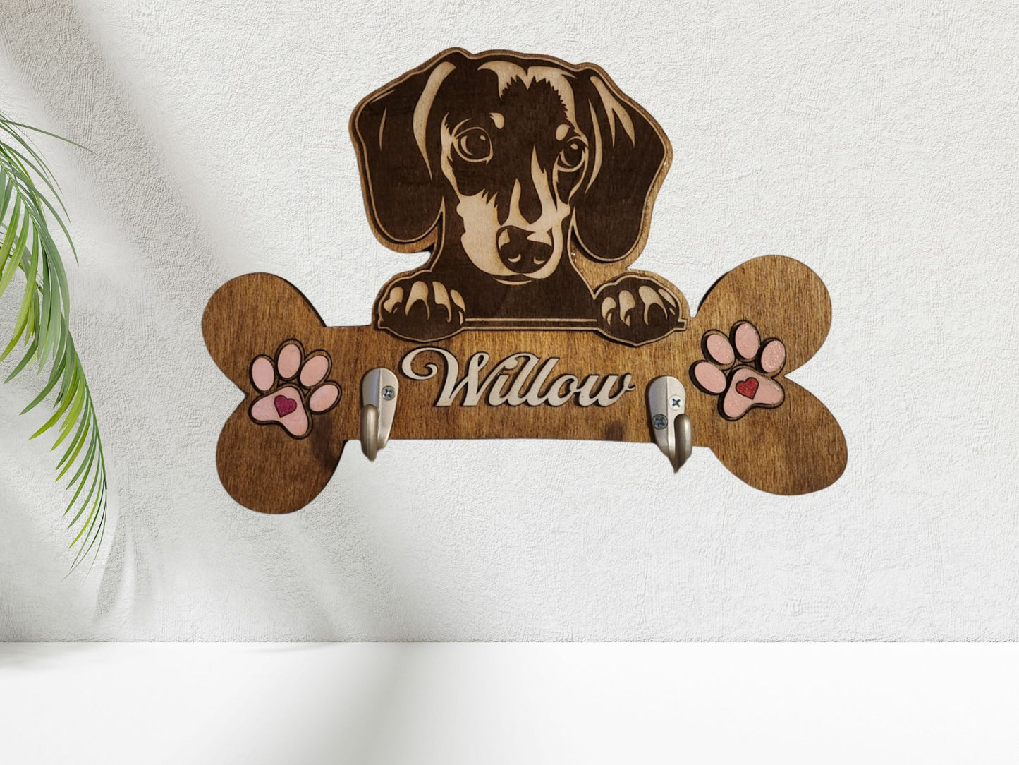 Personalized Peeking Dog Leash Wall Hanger