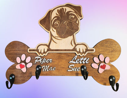 Personalized Peeking Dog Leash Wall Hanger