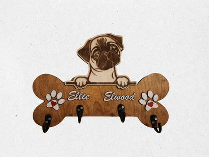 Personalized Peeking Dog Leash Wall Hanger