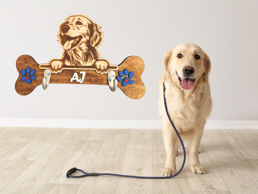 Personalized Peeking Dog Leash Wall Hanger