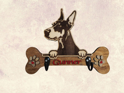 Personalized Peeking Dog Leash Wall Hanger